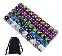 SIQUK 50 Pieces 6 Sided Game Dice Set 5 Two Tone Colors Dice with Gold Pips Round Corner Dice (Free Pouch) for Playing Games like Tenzi, Farkle, Yahtzee, Bunco or Teaching Math
