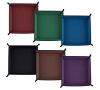 SIQUK 6 Pieces Dice Tray PU Leather Folding Square Holder for Dice Games like RPG, DND, and Other Table Games, 6 Dark Colors