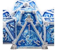 SIQUK 7-Die Metal Dice for DND Polyhedral Dice with Box D20 D12 D10 D% D8 D6 D4 Dice Set for Dungeons and Dragons Roll Playing Game RPG MTG Board Games (Sky Blue with Silver Edge)