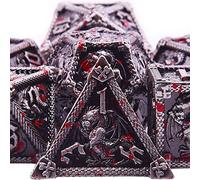 SIQUK 7-Die Metal Dice for DND Polyhedral Dice with Box D20 D12 D10 D% D8 D6 D4 Dice Set for Dungeons and Dragons Roll Playing Game RPG MTG Board Games (Antique Iron with Blood Spattered)