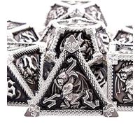 SIQUK 7-Die Metal Dice for DND Polyhedral Dice with Box D20 D12 D10 D% D8 D6 D4 Dice Set for Dungeons and Dragons Roll Playing Game RPG MTG Board Games (Black with Silver Edge)