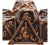 SIQUK 7-Die Metal Dice for DND Polyhedral Dice with Box D20 D12 D10 D% D8 D6 D4 Dice Set for Dungeons and Dragons Roll Playing Game RPG MTG Board Games (Ancient Gold)