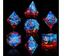 SIQUK 7-Die Polyhedral Dice for DND Handmade Sharp Edge Game Dice for Dungeons and Dragons RPG MTG Table Games (Flame Red & Ice Blue)