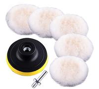 SIQUK 7 Pieces Wool Polishing Buffing Pads Set with 150mm/6 Inch Woolen Waxing Pads Car Polishing Pad and Drill Adapter for Car Polishing Buffing