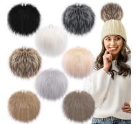SIQUK 8 Pieces 6 Inch Large Faux Fur Pom Pom 15cm Faux Fox Fur Fluffy Pompoms with Elastic Loop for DIY Crafts Hats Beanies Keychain Scarves Bags, Soft Colour