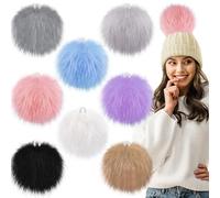 SIQUK 8 Pieces 6 Inch Large Faux Fur Pom Pom 15cm with Elastic Loop for Hat