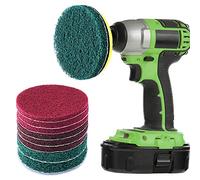 SIQUK 9 Pieces Scrub Pads 4 Inches Drill Power Brush Tile Scrubber Scouring Pads Cleaning Kit Including 3 Kinds of Abrasive Buffing Pads Replacement and 1 Pc Hook Attachment for House Cleaning
