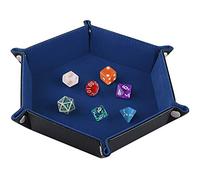 SIQUK Double Sided Dice Tray, Folding Hexagon PU Leather and Dark Blue Velvet Dice Holder for Dungeons and Dragons RPG Dice Gaming D&D and Other Table Games
