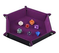 SIQUK Double Sided Dice Tray, Folding Hexagon PU Leather and Dark Violet Velvet Dice Holder for Dungeons and Dragons RPG Dice Gaming D&D and Other Table Games