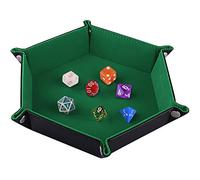 SIQUK Double Sided Dice Tray Folding Hexagonal PU Leather and Dark Green Velvet Dice Holder for Dungeons and Dragons RPG D&D Table Games