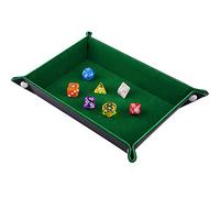 SIQUK Double Sided Dice Tray, Folding Rectangle PU Leather and Dark Green Velvet Dice Holder for Dungeons and Dragons RPG Dice Gaming D&D and Other Table Games
