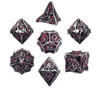 SIQUK Metal DND Dice Set 7 Pieces Maple Leaf Hollow Polyhedral D20 D12 D10 D% D8 D6 D4 with Box for Dungeons & Dragons RPG Board Games(Tin Blood), Antique Tin & Blood Spattered