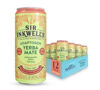 SIR INKWELL'S Adaptogen Yerba Mate | Healthful Energy Organic Caffeine | 300mg Ashwagandha Reishi Ginseng | Immunity Stress Support | Non-GMO Vegan | Blood Orange & Mango 16oz 12pk
