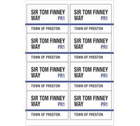 Sir Tom Finney Way PR1 Preston Road Sign Rectangular Matt Paper Stickers A4 Sheet of 8 (Each Sticker is 99mm x 68mm)
