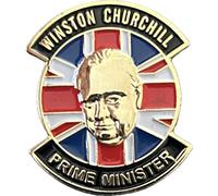 Sir Winston Churchill Prime Minister United Kingdom Union UK Flag Metal Enamel Pin Badge
