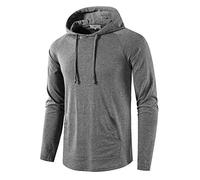 SIR7 Men's Gym Workout Active Long Sleeve Pullover Lightweight Hoodie Casual Hooded Sweatshirts, Grey, XL