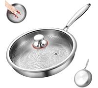 Siraat Pure Titanium Pan, Stainless Steel Hammered Pan Pro with Lid, 100% Titanium Pans for Cooking Non Stick, All Stovetops (with Lid,XL)