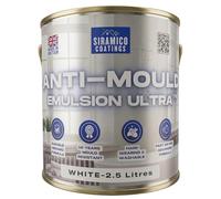 SIRAMICO COATINGS Anti Mould Paint Ultra, Brilliant White - 2.5 Litres | Brilliant white matt emulsion, 10 year anti-mould protection for bathrooms, kitchens, walls & ceilings.