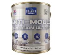 SIRAMICO COATINGS Anti Mould Paint Ultra, Brilliant White - 5 Litres | Brilliant white matt emulsion, 10 year anti-mould protection for bathrooms, kitchens, walls & ceilings.