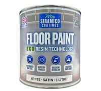 SIRAMICO COATINGS Floor Paint | 1 Litre | Satin | Water-Based Quick-Dry Formula - Non-Toxic, No-VOC, Durable Coating for Concrete, Brick, Stone & Wood Floors (White)