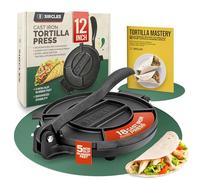 SIRCLES Tortilla Press 12 Inch Cast Iron Extra Large Heavy Duty 12 Inch Tortilla Press E-Book Tortilla Recipes 5 Non Slip Rubber Feet Pre Fired Prensa Para Tortillas De 12 Pulgadas