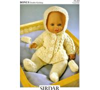 Sirdar Dolls Clothes Outfit Pram Set Knitting Pattern 3120 : Jacket, Leggins and Mittens (to fit doll 12"-14" 15"-18" 19"-22" - 31cm-56cm)