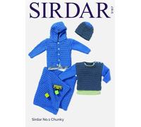 Sirdar No.1 Chunky Knitting Pattern - 5187 Hooded Jacket, Round Neck Sweater, Hat & Blanket