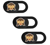 SIREG Webcam Cover Ultra Thin - Web Camera Cover fits Laptop,Tablet,Computer, Smartphone, Protect Your Privacy and Security,Strong Adhesive (Monkey-Black & 3 Pack)