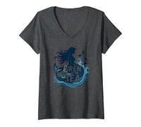 Siren of The Sea: Enchanting Mermaid Melody V-Neck T-Shirt, Women, Dark Heather Grey, S