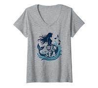 Siren of The Sea: Enchanting Mermaid Melody V-Neck T-Shirt, Women, Heather Grey, M