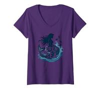 Siren of The Sea: Enchanting Mermaid Melody V-Neck T-Shirt, Women, Purple, S