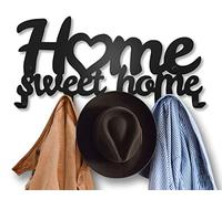 SirHoldeer Coat Hooks Wall Mounted - Coat Rack Wall Mounted - Hooks for Hanging Heavy Duty - Black Coat Hook - Home Sweet Home Wall Hanger for Clothes - Hat Holder with 5 Hooks