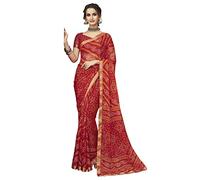 SIRIL Bandhani Women's Printed Chiffon and Lace Sari with Blouse, Red, One size