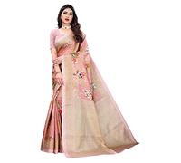 SIRIL Women's Khadi Silk Tassel, Dyed, Printed Saree with Unstitched Blouse Piece, Rose Pink, One size