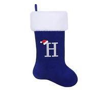 SIRIPHUM 20.5Inches Monogram Embroidered Letter Christmas Stocking Personalized Super Soft Christmas Stocking Hanging Decorations(H)