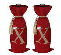 SIRIPHUM Christmas Wine Bottle Gift Bags, Red Burlap with Gold Monogram Initial, 6x13.5 inch, Set of 2 with Tassels Letter X