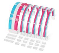 Sirlyr PSU Cable Extension Kit - 24Pin ATX / 8Pin EPS / 8Pin PCIE Power Supply Cables, 16AWG with Pre-Bent Design & Wire Organizers, Pink/Blue/White (Longer GPU 34cm/13in)