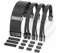 Sirlyr PSU Cable Extension,One Way Bend Design PC Cables Extensions- Soft Braided 1x 24Pin ATX / 1x 8 (4+4) Pin EPS/Gold-Plated 2X 8 (6+2) Pin PCIE for Power Supply,16AWG Black 4 Kits