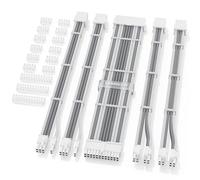Sirlyr PSU Cable Extension Set - Soft Nylon Sleeved PC Cables,24Pin ATX 8Pin EPS 8 Pin PCI-E,Gold-Plated Pins for GPU Power Supply with Pre-Install Wire Combs Gray White,5 Kits