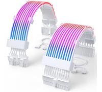 Sirlyr RGB PSU Cable Extension, 28cm/11in ATX 24 Pin & 34cm/13in Dual 8 Pin PCIe ARGB Cable for Gaming PC