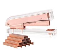 SIRMEDAL Elegant Ultra Clear Acrylic Rose Gold Desktop Stapler with 1000 Staples for Oiffce Accessories(Rose Gold)