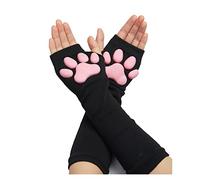 SIROLISA 3D Silicone Cat Paw Mittens Gloves with Ears Tails Cute Paw Toes Beans Socks High Stockings Set for Women Girls Halloween Christmas Cosplay (BLACK GLOVES)