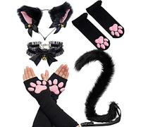 SIROLISA 3D Silicone Cat Paw Mittens Gloves with Ears Tails Cute Paw Toes Beans Socks High Stockings Set for Women Girls Halloween Christmas Cosplay (5PCS BLACK)
