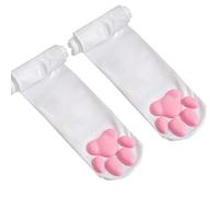 SIROLISA 3D Silicone Cat Paw Mittens Gloves with Ears Tails Cute Paw Toes Beans Socks Set for Women Girls Halloween Christmas Cosplay (WHITE SOCKS)