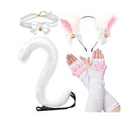 SIROLISA 3D Silicone Cat Paw Mittens Gloves with Ears Tails Cute Paw Toes Beans Socks Set for Women Girls Halloween Christmas Cosplay (4PCS WHITE)