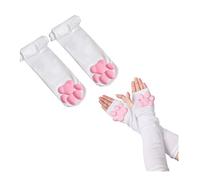 SIROLISA 3D Silicone Cat Paw Mittens Gloves With Ears Tails Cute Toes Beans Socks High Stockings Set for Women Girls Halloween Christmas Cosplay (White Set)