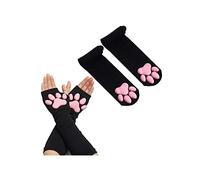 SIROLISA 3D Silicone Cat Paw Mittens with Ears Tails - Cute Cat Paw Toes Beans Socks Set for Women Girls Halloween Christmas Cosplay (BLACK)