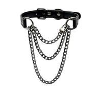 SIROLISA Black Leather Choker Collar For Women, Punk Gothic Necklace with Adjustable Triple-Layer Slip Chain Necklace Handmade(Black&Black)
