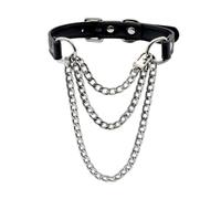 SIROLISA Black Leather Choker Collar For Women, Punk Gothic Necklace with Adjustable Triple-Layer Slip Chain Necklace Handmade(Black&Silver)