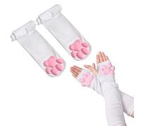 SIROLISA Cute Cat Paw Costume, Kawaii Cat Cosplay Kawaii Soft 3D Toes Beans Fingerless Cat Claw Paws Cosplay Set for Women (White Long Gloves+Socks)
